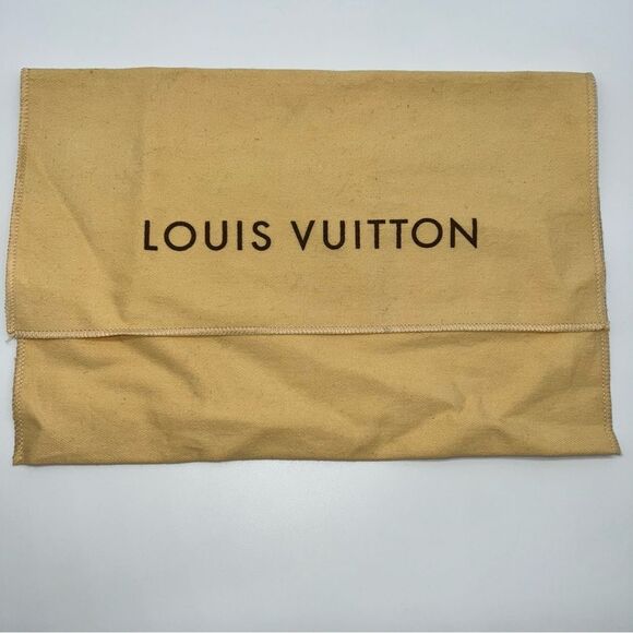 Louis Vuitton Newer Style Fold Over Cotton Dust Bag in Cream w/Brown Spell Out - Picture 1 of 10
